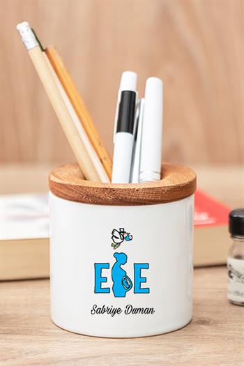 Ebeye Hediye Seti Ahşap Altlıklı Fincan ve Kalemlik