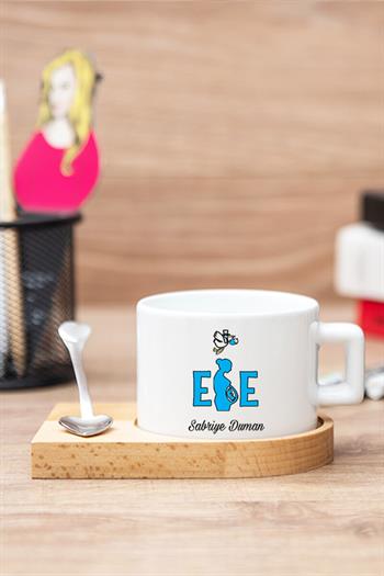 Ebeye Hediye Seti Ahşap Altlıklı Fincan ve Kalemlik
