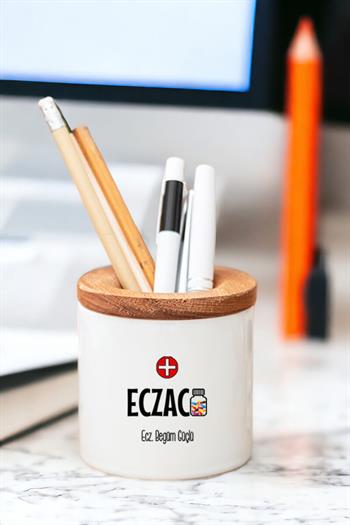 Eczacı Ahşap Kapaklı Kalemlik