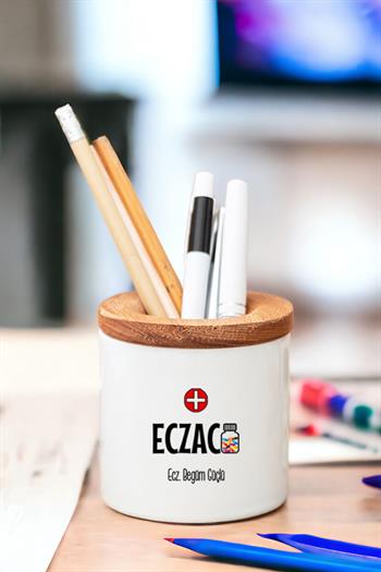 Eczacı Ahşap Kapaklı Kalemlik