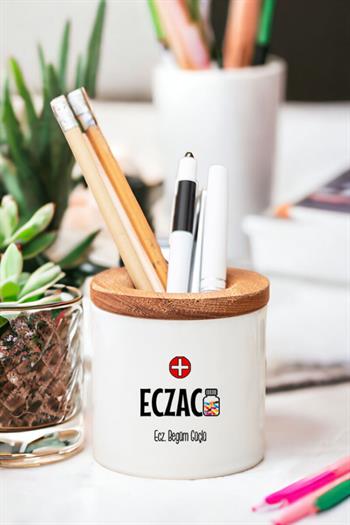 Eczacı Ahşap Kapaklı Kalemlik