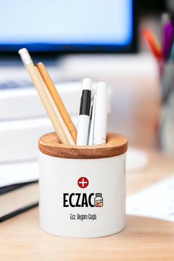 Eczacı Ahşap Kapaklı Kalemlik