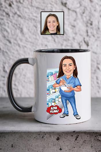 Eczacıya Hediye Kadın Eczacı Karikatürlü Kupa Bardak