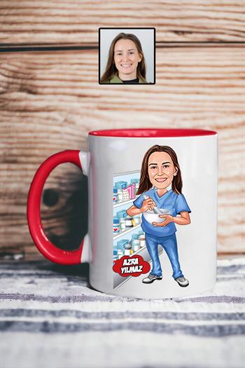 Eczacıya Hediye Kadın Eczacı Karikatürlü Kupa Bardak