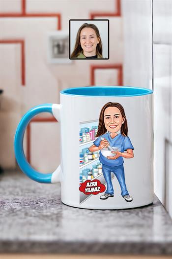 Eczacıya Hediye Kadın Eczacı Karikatürlü Kupa Bardak