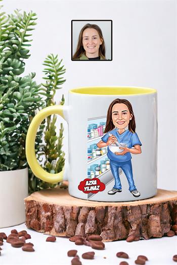 Eczacıya Hediye Kadın Eczacı Karikatürlü Kupa Bardak