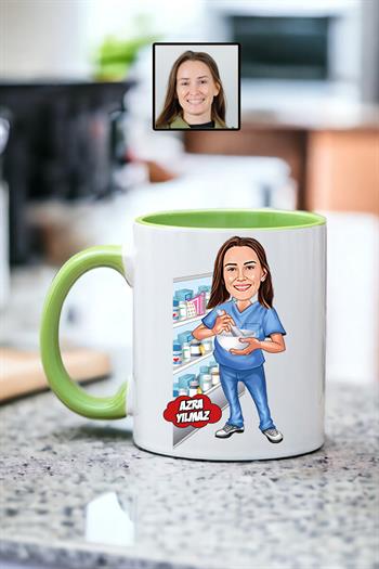 Eczacıya Hediye Kadın Eczacı Karikatürlü Kupa Bardak