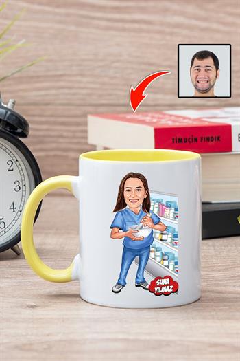 Eczacıya Hediye Kişiye Özel Eczacı Karikatürlü Kupa Bardak