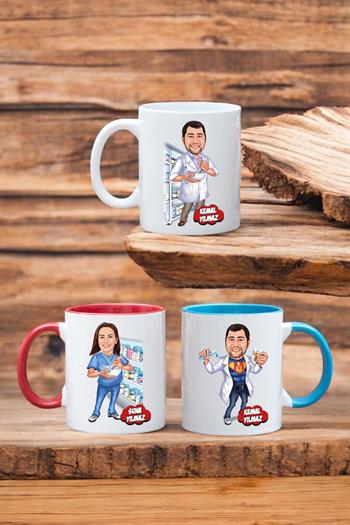 Eczacıya Hediye Kişiye Özel Eczacı Karikatürlü Kupa Bardak