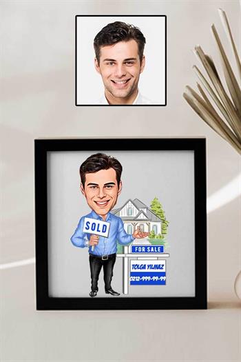 Emlakçı Arkadaşa Hediye Karikatürlü Kare Çerçeve