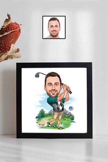 Erkeğe Hediye Golf Karikatürlü Kare Çerçeve