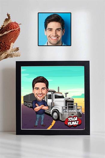 Erkeğe Hediye Tır Karikatürlü Kare Çerçeve