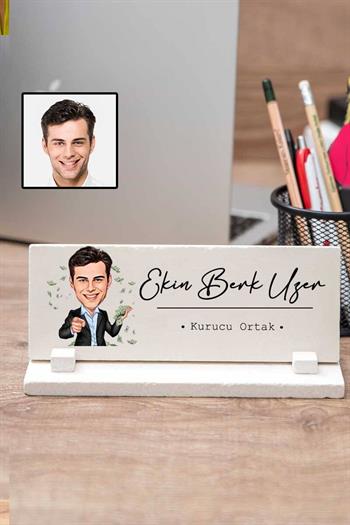 Erkeğe Terfi Hediyesi Karikatürlü Masa İsimliği