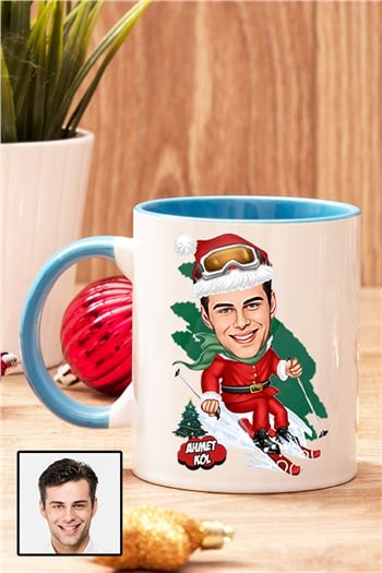 Erkeğe Yılbaşı Hediyesi Karikatürlü İçi Renkli Kupa Bardak