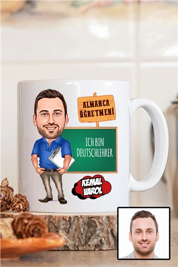 Erkek Almanca Öğretmenine Hediye Karikatürlü Beyaz Kupa Bardak