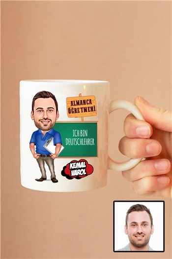 Erkek Almanca Öğretmenine Hediye Karikatürlü Beyaz Kupa Bardak