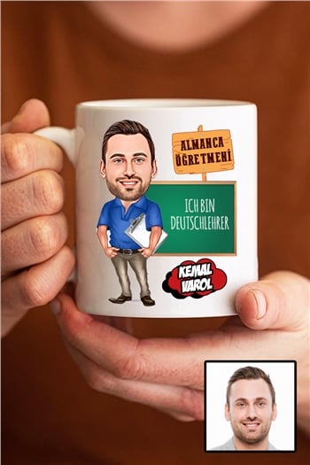 Erkek Almanca Öğretmenine Hediye Karikatürlü Beyaz Kupa Bardak