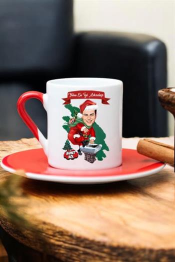 Erkek Arkadaşa Yılbaşı Hediyesi Karikatürlü Kırmızı Türk Kahvesi Fincanı