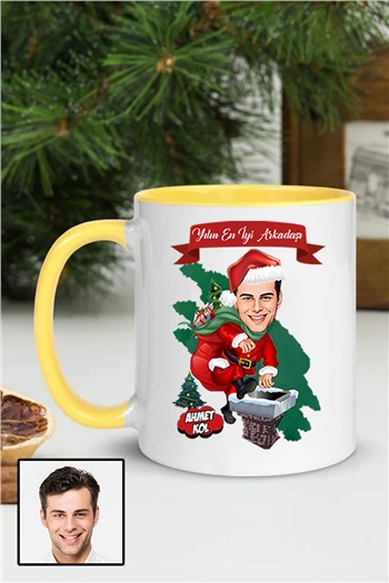 Arkadaşa Yılbaşı Hediyesi Erkek Karikatürlü Renkli Kupa Bardak