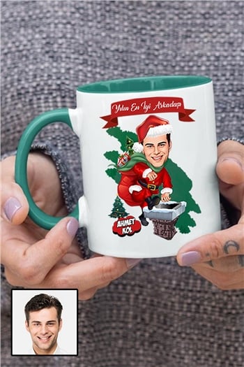 Arkadaşa Yılbaşı Hediyesi Erkek Karikatürlü Renkli Kupa Bardak