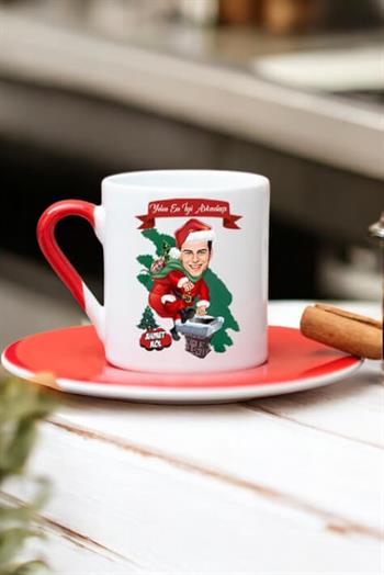 Erkek Arkadaşa Yılbaşı Hediyesi Karikatürlü Kırmızı Türk Kahvesi Fincanı