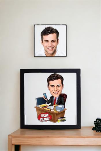 Erkek Avukata Hediye Karikatürlü Kare Çerçeve