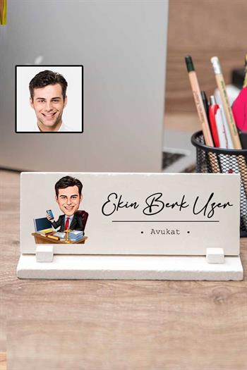 Erkek Avukata Yeni Ofis Hediyesi Karikatürlü Masaüstü İsimlik