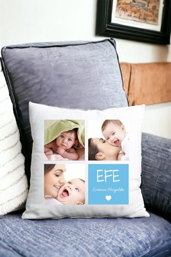 Erkek Bebeğe Hediye Saten Kare Altın Takma Yastığı