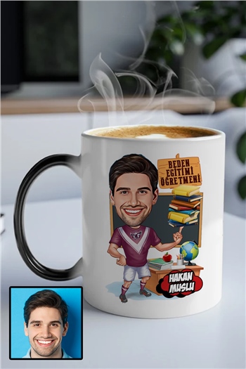 Erkek Beden Eğitimi Öğretmenine Kişiye Özel Hediye Karikatürlü Sihirli Kupa Bardak