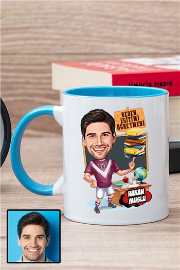 Erkek Beden Eğitimi Öğretmenine Özel Hediye Karikatürlü İçi Renkli Kupa Bardak