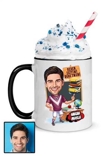 Erkek Beden Eğitimi Öğretmenine Özel Hediye Karikatürlü İçi Renkli Kupa Bardak