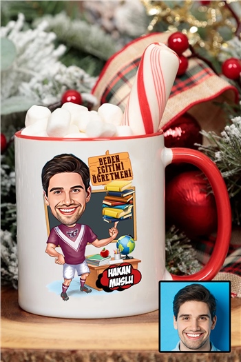 Erkek Beden Eğitimi Öğretmenine Özel Hediye Karikatürlü İçi Renkli Kupa Bardak