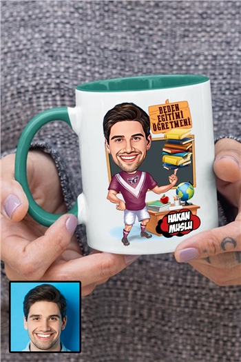 Erkek Beden Eğitimi Öğretmenine Özel Hediye Karikatürlü İçi Renkli Kupa Bardak