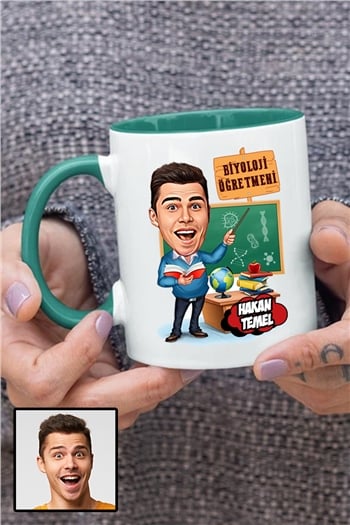 Erkek Biyoloji Öğretmenine Özel Hediye Karikatürlü İçi Renkli Kupa Bardak