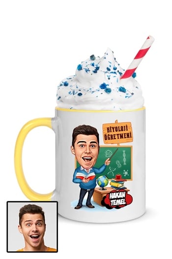 Erkek Biyoloji Öğretmenine Özel Hediye Karikatürlü İçi Renkli Kupa Bardak