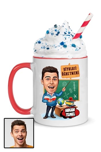 Erkek Biyoloji Öğretmenine Özel Hediye Karikatürlü İçi Renkli Kupa Bardak