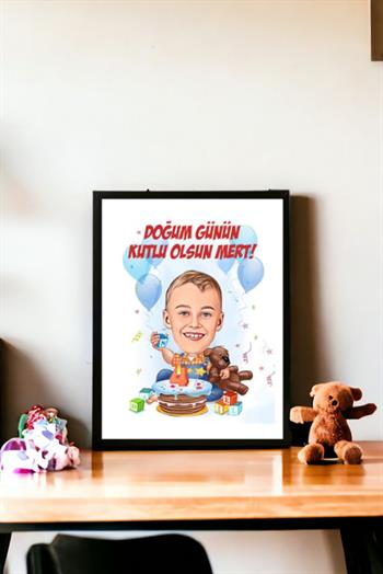 Erkek Çocuklara Doğum Günü Hediyesi Karikatürlü Hediyelik Çerçeve