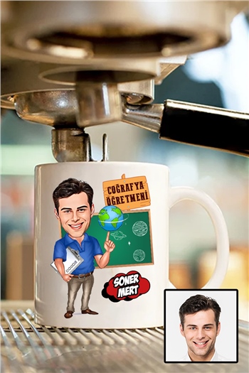 Erkek Coğrafya Öğretmenine Hediye Karikatürlü Beyaz Kupa Bardak