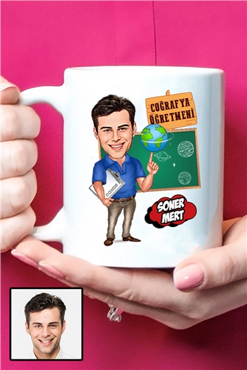 Erkek Coğrafya Öğretmenine Hediye Karikatürlü Beyaz Kupa Bardak