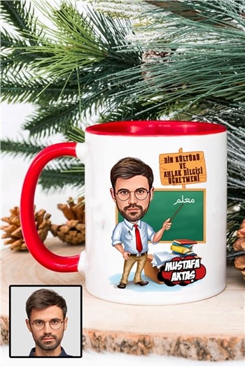 Erkek Din Kültürü Öğretmenine Özel Hediye Karikatürlü İçi Renkli Kupa Bardak