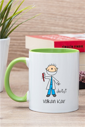 Erkek Diş Hekimi Karikatürü İçi Renkli Kupa Bardak