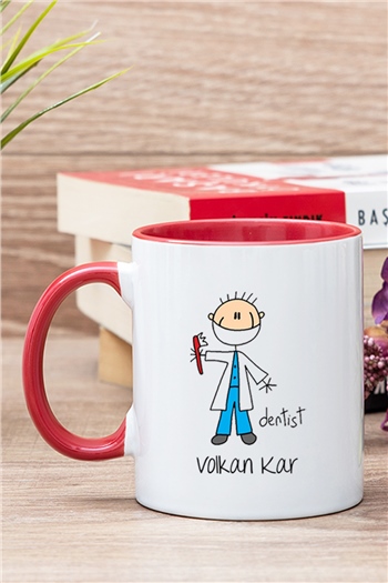 Erkek Diş Hekimi Karikatürü İçi Renkli Kupa Bardak