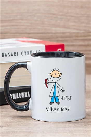 Erkek Diş Hekimi Karikatürü İçi Renkli Kupa Bardak