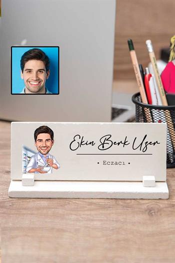 Eczacıya Teşekkür Hediyesi Karikatürlü Masaüstü İsimlik