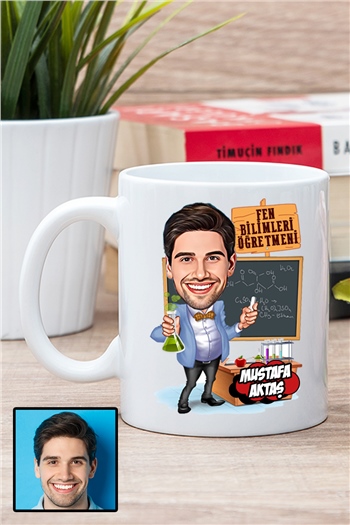 Erkek Fen Bilimleri Öğretmenine Hediye Karikatürlü Beyaz Kupa Bardak