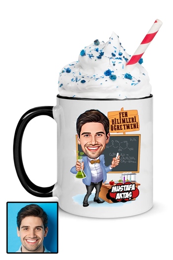 Erkek Fen Bilimleri Öğretmenine Özel Hediye Karikatürlü İçi Renkli Kupa Bardak