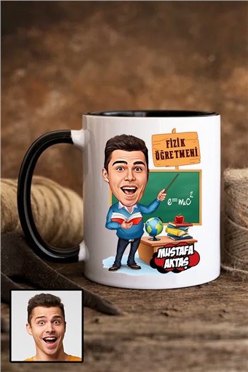 Erkek Fizik Öğretmenine Özel Hediye Karikatürlü İçi Renkli Kupa Bardak