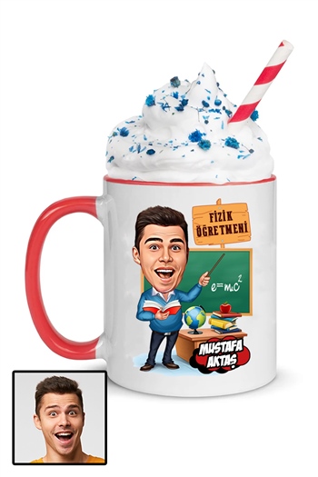 Erkek Fizik Öğretmenine Özel Hediye Karikatürlü İçi Renkli Kupa Bardak
