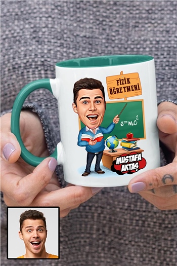 Erkek Fizik Öğretmenine Özel Hediye Karikatürlü İçi Renkli Kupa Bardak