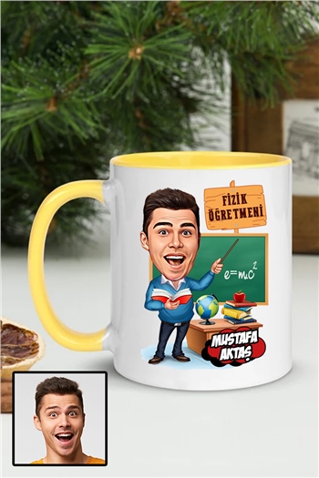 Erkek Fizik Öğretmenine Özel Hediye Karikatürlü İçi Renkli Kupa Bardak